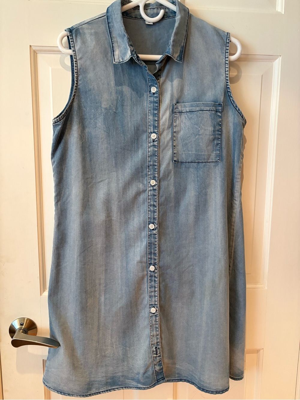 Amazon Light Blue Denim Sleeveless Shirt Dress